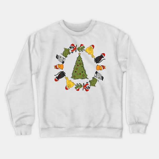 Christmas Holidays Cute Animals Stars Candy Canes Christmas Tree Crewneck Sweatshirt by ellenhenryart